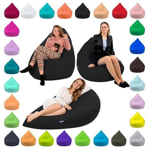 BuBiBag Sitzsack XXL Bodenkissen für Erwachsene & Kinder - Geeignet für Gaming oder Entspannen - Indoor wie Outdoor da er Wasserfest ist - mit EPS Perlen (Schwarz, XXXL)