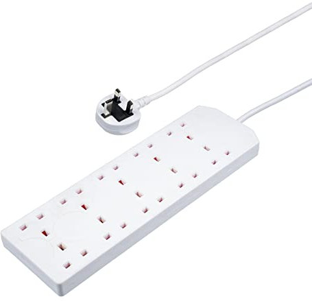 Invero® 10 Way Gang Power Mains Extension Lead 5M Metre Cable British Approved 13A Amps - White