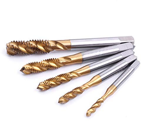 ATOPLEE Gewindebohrer mit Spiralnut, 5 Stück Titanbeschichteter HSS 6542 Metrischer Maschinengewindebohrer-Satz, Größe M3 M4 M5 M6 M8