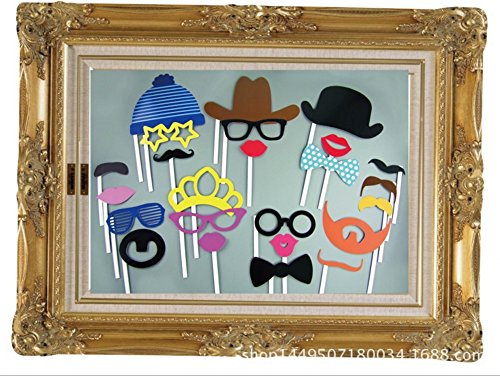 CHSYOO 25 Fotobooth mit einem großen Papierrahmen, Zubehör für Fotohalter, Schnurrbart, Bowknot Lippen, für Geburtstag, Hochzeit, Babyparty, Weihnachten, Taufe, Halloween