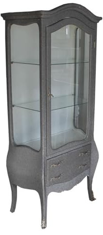 Casa Padrino Barock Vitrine in Grau/Silber Glitzerlook - Vitrinenschrank - Wohnzimmerschrank