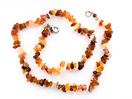 Taddart Minerals - Orange weiße Splitter Halskette aus dem natürlichen Edelstein Karneol mit 45 cm Länge - handgefertigt