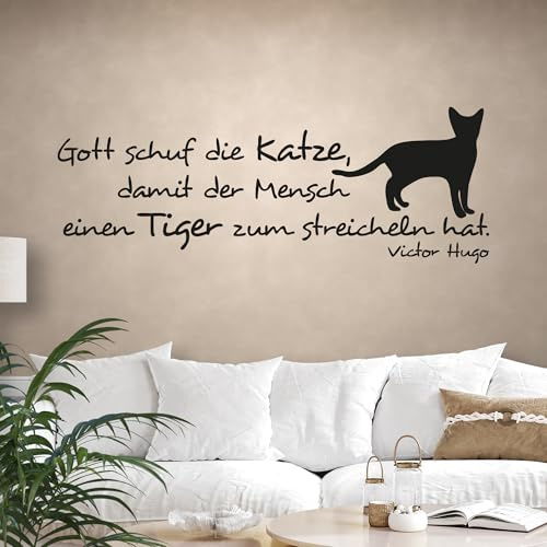 GRAZDesign Wandtattoo Wohnzimmer Sprüche Katze lustig, Wanddeko Schlafzimmer, Wand Deko, Wandaufkleber - 83x30cm / 070 schwarz