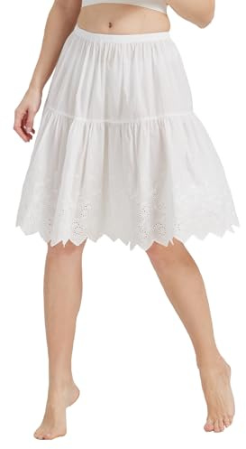 BEAUTELICATE Femme Jupon en Pur Coton avec Dentelle sous Jupe sous Robe Fond De Jupe Léger Frais Antistatique A-Ligne Court De Fille Été Ivoire Noir