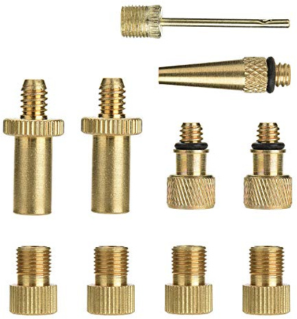 Yizhet 10Pcs Valve Converter Set, Brass Bike Valve Adapter Schrader Valve, Presta Valve, Dunlop/Woods Bike Tyre Valve Adapter (AV DV SV), Bicycle Pump Valve Extender with Ball Air Pump Adapter