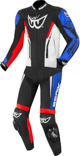 Berik Monza 2-Teiler Motorrad Lederkombi, schwarz/weiß/rot/blau, 50