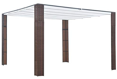 Festnight Wasserfest Pergola Gartenpavillon Poly Rattan 300×300×200 cm | Standmarkise mit kippbarem Schiebedach | BBQ-Pavillon Zelt Metall Braun Creme