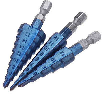TuToy Upgrade 3er 1/4 Zoll Sechskantschaft Blau Nano beschichtet Stufenbohrer Set 3-12/4-12/4-20Mm