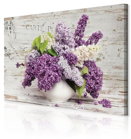 decomonkey Wandbilder Blumen Natur 90x60 cm 1 Teilig Leinwandbilder Flieder | Strukturleinwand, Holzkeilrahmen, Bild auf Leinwand, Kunstdruck, Wanddeko, Wohnzimmer, Wanddekoration