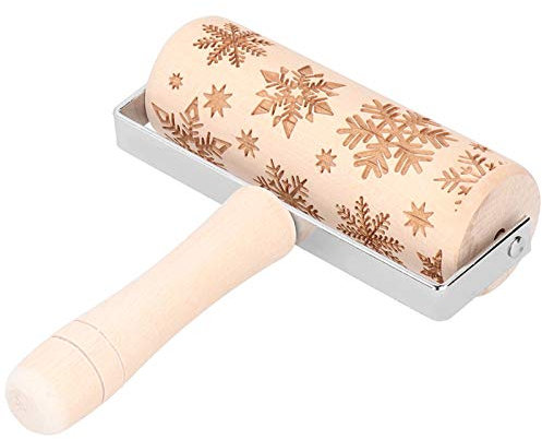 chengong Rouleau à pâte, poignée Confortable, Facile à Nettoyer, Rouleau à pâtisserie de Noël, en Bois pour la Boulangerie Faisant des pâtes, Biscuits Pâte à la(Big Snowflake)