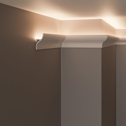 Ceiling and wall light frames (4 linear meters - KH906), for indirect lighting with led strips | decorative, prefabricated duropolymer (set of 4 profiles 1 m)