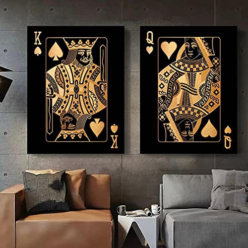dsdsgog Nordic Black Gold Spielkarte Wandkunst Leinwand Malerei Druck Poster Modern Retro Mode Bild Wohnzimmer Home Decor 60x80cmx2 Rahmenlos