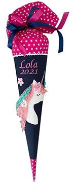 Glückspilz I Schultüte mit Namen personalisiert I Einhorn Regenbogen I Zuckertüte aus Stoff I mit Kissen I Blau Pink