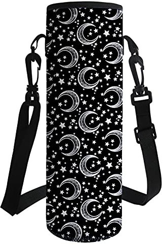 Wanyint Moon Star Porte Gourde Sac Bouteille en Néoprène, Housse pour Camping, Marche, Randonnée, Course à Pied, Noir et Blanc, Légère et Durable