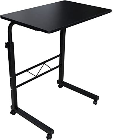 COSDACE Laptop Table for Sofa, Adjustable Height Desk Table Workstation 60 * 40cm, Portable Overbed Mobile Computer Table with Wheeled & Metal Frame for Home, Office, Study (Black)