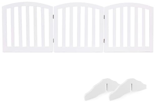 Maxmass Freestanding Dog Gate, Folding Pet Fence with 360° Rotating Hinges and Wide Salts, Wooden Pet Barrier for Stairs Doorways (185 x 61cm, White)