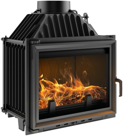 KRATKI Kamineinsatz Gusseisen Maja 8kW Holzofen Ø180 BImSchV 2 EEK A | Kamineinsatz aus Gusseisen, schwarz, 80,1% Wirkungsgrad, Ecodesign, Aschekasten