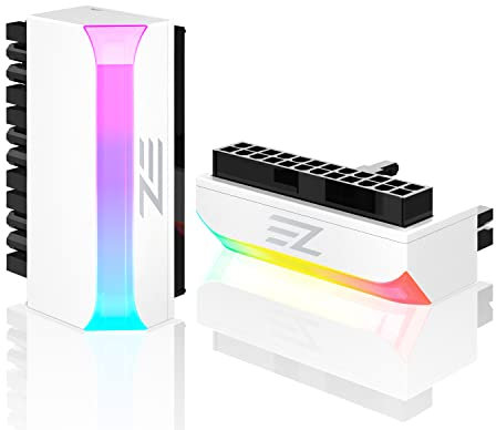 EZDIY-FAB ATX 24-Pin 90-Grad-Stromanschluss 5V 3 Pin ARGB Rainbow Buchse auf Stecker Netzteil für Computer Motherboard ATX Netzteil-1 Pack-Weiß