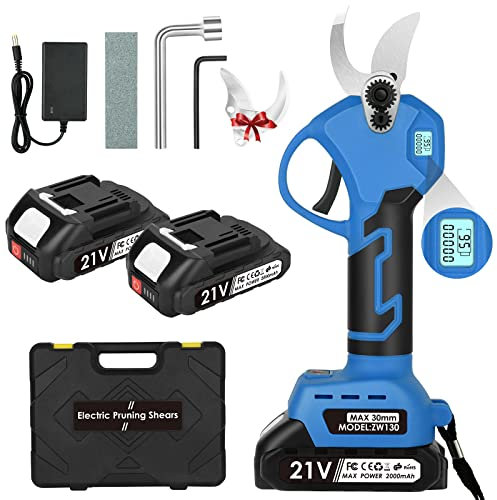 SHAVINGFUN Professionelle Elektrische Gartenschere,Akku Astschere,MAX 30mm Schnittdurchmesser Gartenschere Elektrisch mit 2 * 2000mAh Akkus Astschere