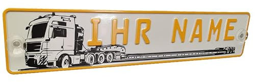 Melsaro LKW Truck Fahrerschild Schild Namensschild mit Name oder Text Funschild Fun Schild Wunschtext Auto Trucker Car Gelb, Geburtstag Geschenk