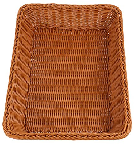 Cabilock Cesta Tejida De Ratán De Simulación 40x30x8 Cm Color Caqui Cesta De Almacenamiento Duradera para Supermercado y Hogar Organizador De Pan y Aperitivos