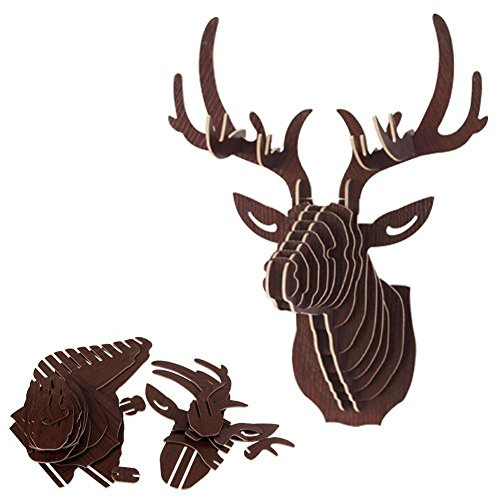 3D-Holz-Hirsch-Modell, Wandbehang, Tier-Kopf-Skulptur, Walnuss