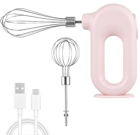 Hand Electric Mixer Food Kitchen Mixer with 4 Speed Modes,USB Rechargable Electric Whisk Wireless Portable Hand Whisk for Baking Electric Beater Making Coffee Cake Lattes
