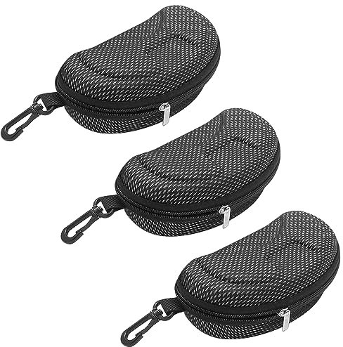 NEUSID Custodia per occhiali da sole, custodia rigida, 3 pezzi, Eva con clip per cintura, borsa per occhiali, grande, colore nero, organizer per occhiali da sole, custodia con chiusura lampo, Nero ,