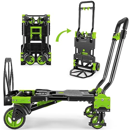 330LB Folding Hand Truck Heavy Duty Carrying, Combination of Four Wheels and Two Wheels Convertible Dolly Cart with Retractable Handle Dolly for Moving Office Carts(Green)