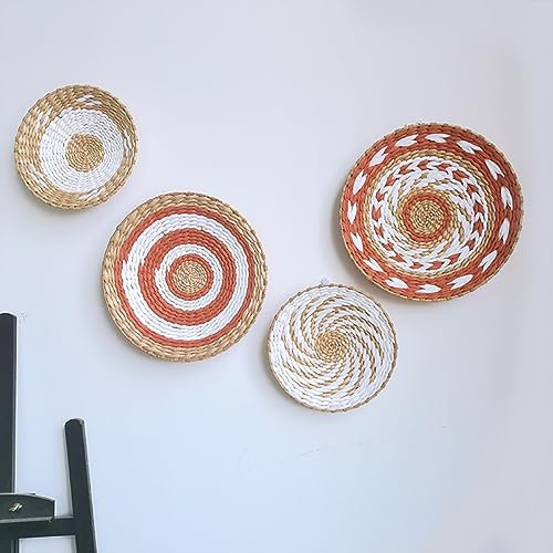 EFLALYHG 4 Set Seegras-Wandkörbe, hängende gewebte Wandkörbe, böhmische Wanddekoration, natürliche Seegras-Hängekörbe oder Obstschalen, Wanddekoration aus Korbgeflecht