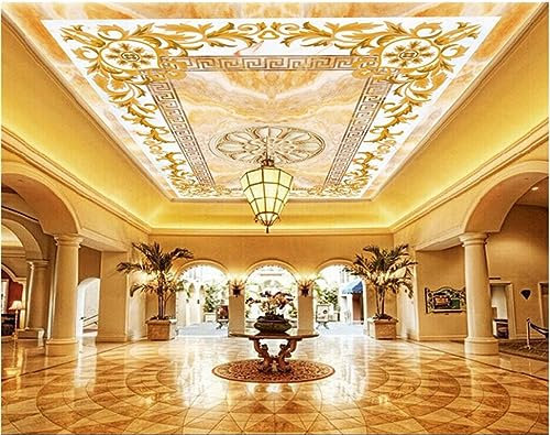 LUXINSHISU Deckenfresken 3d Wohnzimmertapete Gold Marmor zerbrochene Blumen Schlafzimmer Dachdekoration Wandaufkleber Kunst Aufkleber Malerei