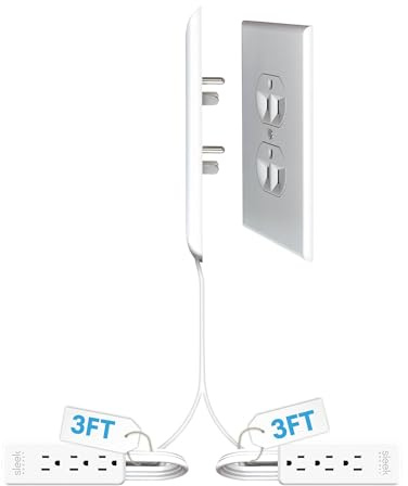 Sleek Socket Original & Patented Ultra-Thin Outlet Concealer with Cord Concealer Kit, Flat Extension Cord with Multi Outlets Power Strip, Ideal for Home Improvement, Hide Bulky and Messy Cords