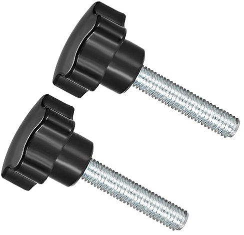 CoCud 2Stk Stern Klemmknöpfe M10 x 45mm Stecker Gewinde Plastik Schwarz | Daumen Schraube Griffe Hand Knöpfe Gewinde Bolzen, 38mm Kopf, für Drehmaschinen