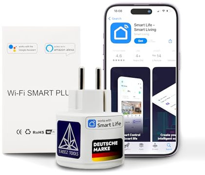 Treez Tools Smart Plug – WLAN-Steckdose mit App-Steuerung, Energieüberwachung & Fernbedienung, Zeitschaltuhr Steckdose, Stromverbrauchsmesser für Smart Home & Grow, 3520W, 16A, Stromnutzung