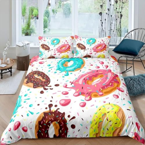 Set Copripiumino Matrimoniale 240x220 Ciambella Biancheria da Letto in Morbida Microfibra Stampa 3D Ragazza Carina Copripiumini con Cerniera + 2 Federe, B826