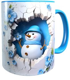 Druck-66 Weihnachtstasse Schneemann Blau 3D Keramik Tasse Rund