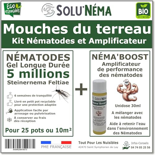 Kit Nématodes 5 millions + Néma'Boost - Contre Les Mouches du Terreau - Formulation Gel Longue Durée pour traiter 25 pots
