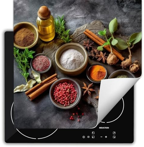 SMTDeco herdabdeckplatte Induktionsmatte herdabdeckung ceranfeld abdeckplatten für ceranfelder induktionskochfeld schutzmatte 60x52 cm Schüssel Kräuter Grau