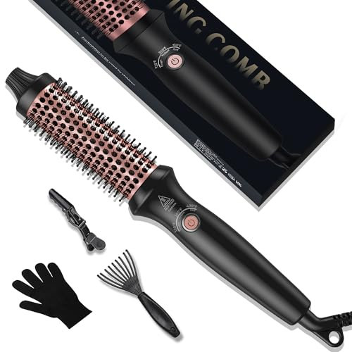 Thermal Brush 32mm, Thermobürste Wärmebürste 3 in 1, UKLISS Rundbürste 160-204℃, Lockenbürste Double Spannung passend für Reise, Leichte Heat Brush zum Haarstyling - Kamm, Lockig, Glatt