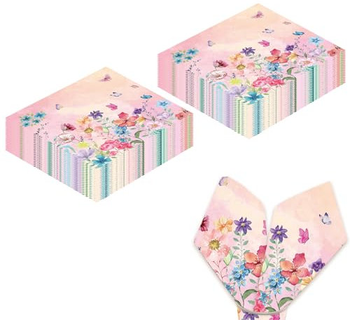 40 Pcs Floral Napkins, Butterfly Flower Paper Napkins, Pink Paper Napkin Patterned, Disposable Serviettes for Garden, Spring, Birthday, Baby Shower, Wedding Decoration