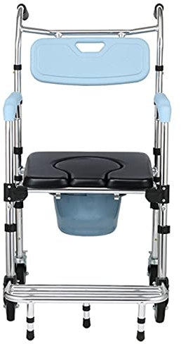 CRBUDY Toilettenrollstuhl, höhenverstellbar, Toilettenstuhl für ältere Menschen, Duschstuhl mit Armlehnen und Rädern, Aluminiumlegierung, kann weggeräumt Werden, Pedal-Gehhilfe mit Sitz B