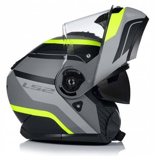 LS2 FF908 STROBE II FLIP-UP MOTORCYCLE MODULAR HELMET Motorbike ECE2206 DVS Touring Racing Helmet, MONZA Matt Black H-Viz Yellow