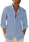 Friptspyg Linen Shirts Mens Long Sleeve Button Down Beach Causal Shirts for Men Adult UK with Pocket, Sky Blue XL