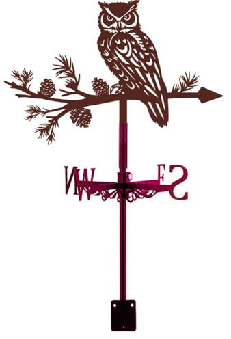 SUPERDANT Banderuola Segnavento A Forma di Gufo Segnavento da Metallo per Tetto Palo Da Giardino Banderuola da Metallo per Animali Direzione Del Vento Fattoria Cortile Fienile Rame Rosso