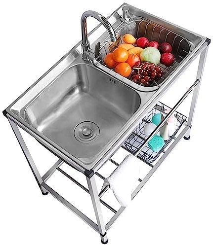 2-Fach-Spüle, Campingspüle, Küchenspüle aus Edelstahl 304, Doppelbecken, gewerbliche Außenspüle, tragbare Spüle für die Innen- und Außenküche in der Garage, Wäscherei