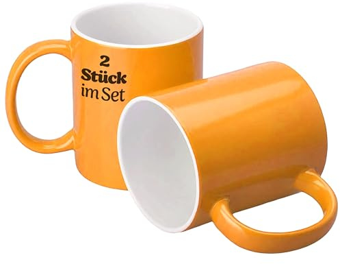 KONZEPT Kaffeetassen 300 ml, 2er Set Tassen aus Keramik, Teetassen mit Henkeln, in Gelb, ideal für Kaffee, Tee, Milch, Schokolade