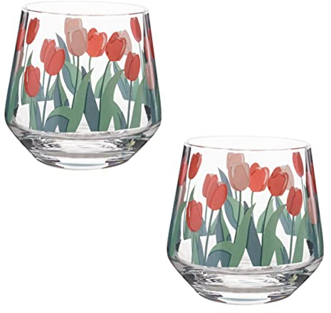 PHENOFICE Mehrzweck-glasbecher Saft-milch-becher Mit Retro-tulpenmuster Aus Robustem Glas Für Heiße Und Kalte Getränke Design