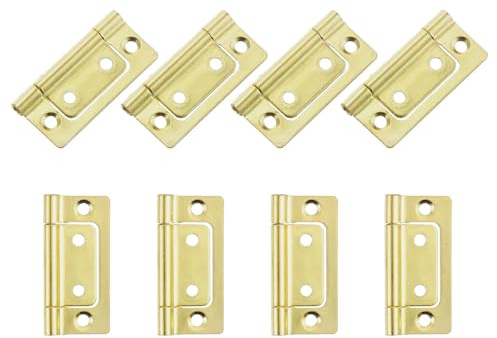 TOP-VIGOR 8Pcs Door Hinges Non-Mortise, 2 Inch No Noise Bifold Butt Cabinet Hinges for Cabinet Furniture Window Wardrobe, Gold