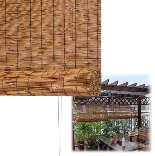 CARHLEAN Bambusrollo Retro Bambus Rollo Fenster Rollos aus Bambus für Innen,Bambus Sonnenschutz Sichtschutz Rollo Bambus Jalousien,Breite 30cm bis 164cm,Länge 50cm bis 250cm