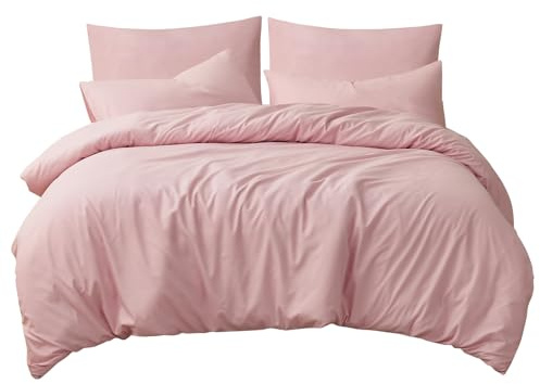 RUIKASI Bettwäsche 200x200 Rosa 3teilig - Hellrosa Mikrofaser Bettwäsche-Sets Oeko-TEX, Bettbezüge 200 x 200cm + 2 Kissenbezüge 80x80cm mit Reißverschluss, Weich und Bügelfrei